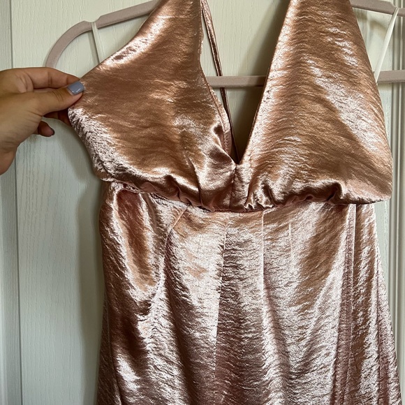 Metallic Pink Maxi Halter Formal Dress - Picture 4 of 6